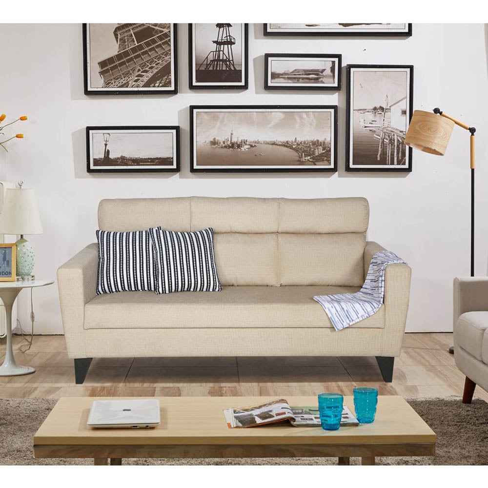 Adorn India Cardello 3 Seater Sofa (Beige) (3 Year Warranty)