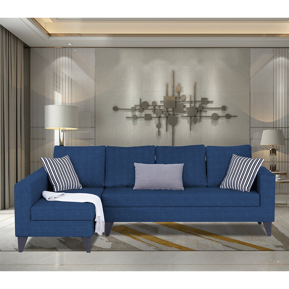 Adorn India Beetle Plus Bricks L Shape 6 Seater Sofa Set (Left Hand Side) (Blue) (3 Year Warranty)