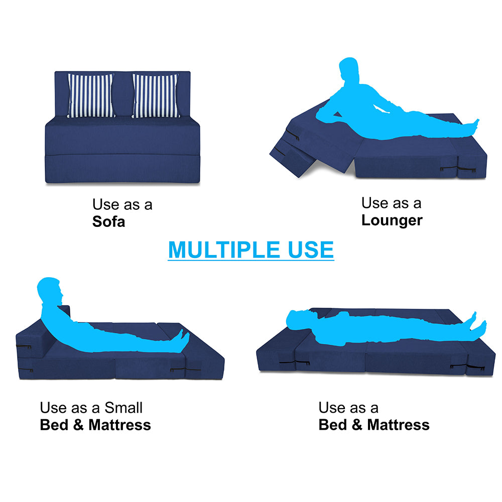 Adorn India Easy Alyn Plus Stripes 2 Seater Sofa Cum Bed (3x6) (Blue)