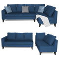 Adorn India Bryson L Shape 6 Seater Sofa Set Plain (Right Hand Side) (Blue) (3 Year Warranty)