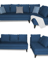 Adorn India Bryson L Shape 6 Seater Sofa Set Plain (Right Hand Side) (Blue)