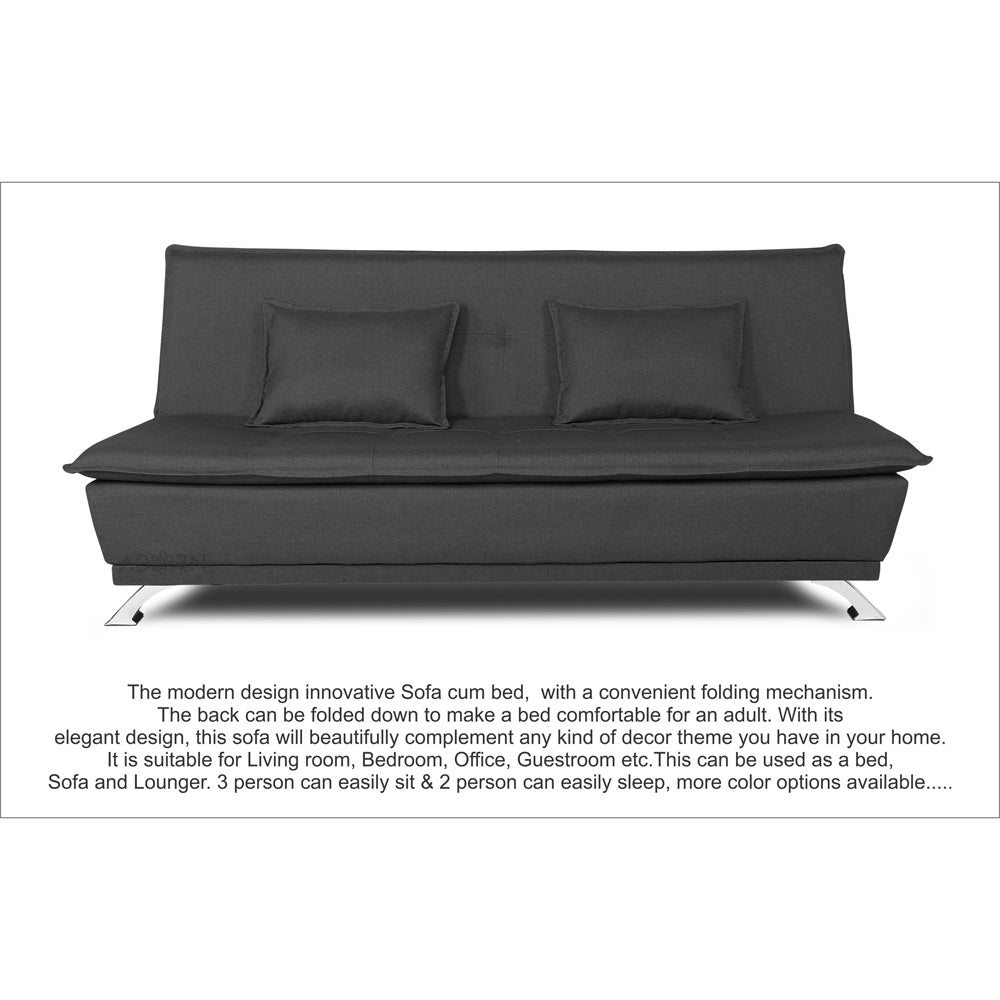 Adorn India Arden 3 Seater Sofa Cum Bed Fabric (Dark Grey)