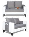 Adorn India Ashley Plain Leatherette Fabric 2 Seater Sofa (Grey & White)