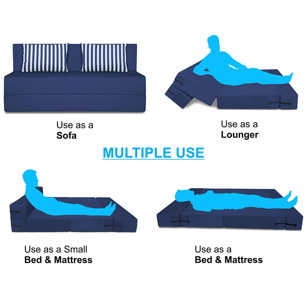 Adorn India Easy Alyn Plus Stripes 3 Seater Sofa Cum Bed (5x6) (Blue)