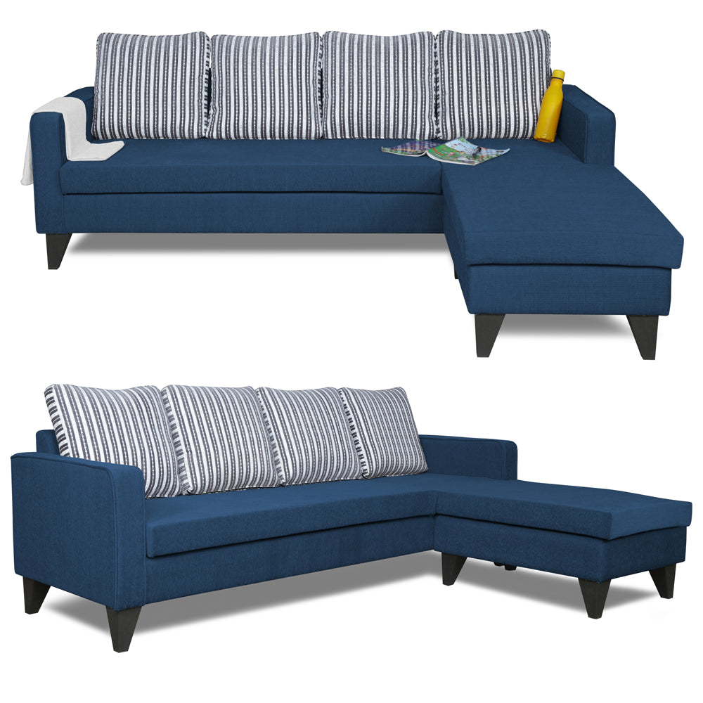 Adorn India Chandler L Shape 5 Seater Sofa Set Stripes (Right Hand Side) (Blue)