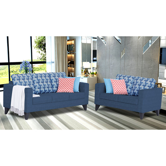 Adorn India Straight line Plus Bricks 3+2 5 Seater Sofa Set (Blue)