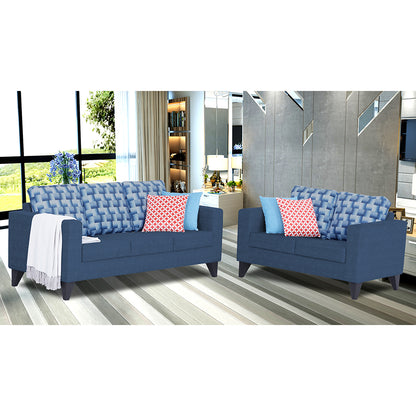 Adorn India Straight line Plus Bricks 3+2 5 Seater Sofa Set (Blue)