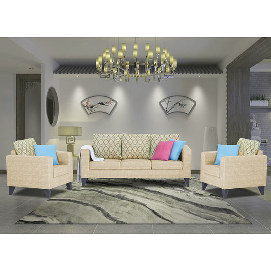 Adorn India Straight line Plus Blossom 3+1+1 5 Seater Sofa Set (Beige)