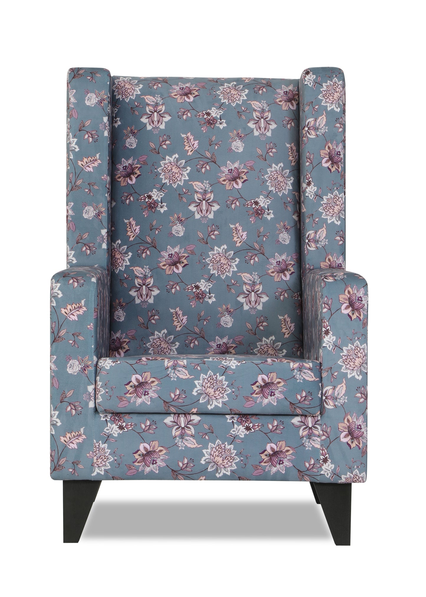 Adorn India Christopher 1 Seater Wing Chair Floral Print (Grey)