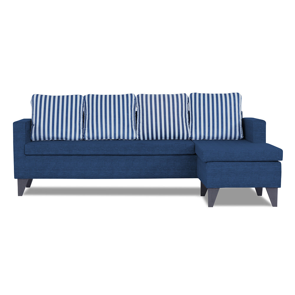 Adorn India Abington Stripes L Shape 5 Seater Sofa Set (Right Hand Side) (Blue)