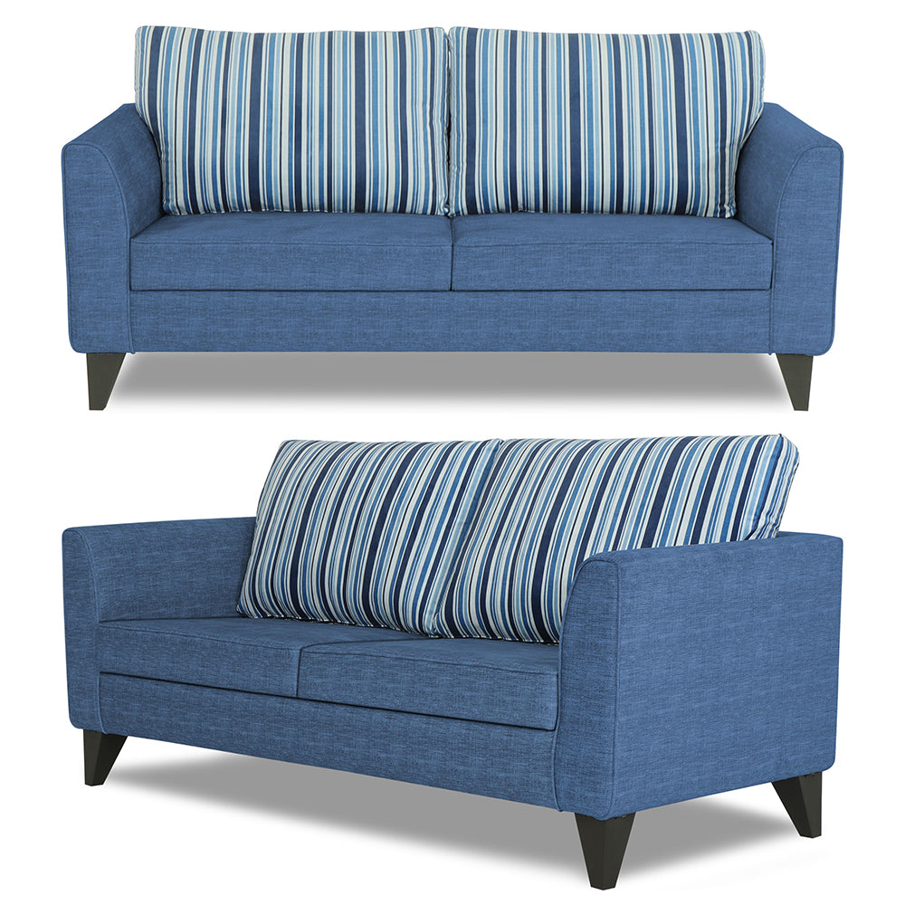 Adorn India Lawson Stripes 3+2 5 Seater Sofa Set with Centre Table (Blue)