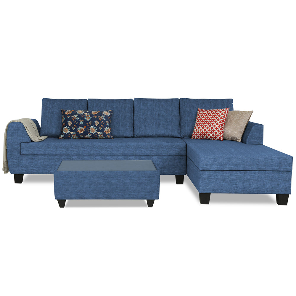 Adorn India Raiden Decent Premium L Shape 6 Seater Sofa Set with Center Table (Right Hand Side) (Blue)