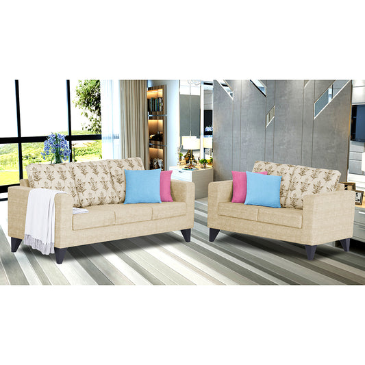 Adorn India Straight line Plus Leaf 3+2 5 Seater Sofa Set (Beige)