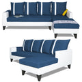 Adorn India Ashley Stripes Leatherette Fabric L Shape 8 Seater Sofa Set with 2 Ottoman Puffy & Center Table RHS (Blue & White) (3 Year Warranty)