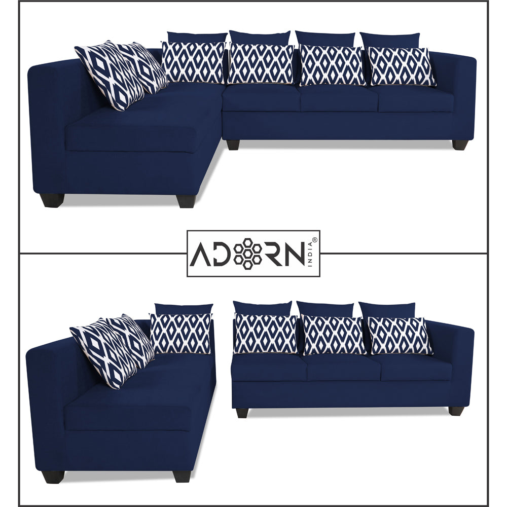 Adorn India Poland L Shape 6 Seater Sofa Set (Left Side) (Blue)