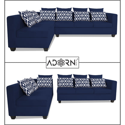 Adorn India Poland L Shape 6 Seater Sofa Set (Left Side) (Blue)