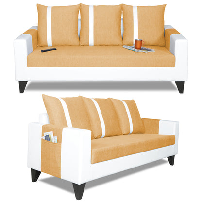 Adorn India Ashley Stripes Leatherette 3 Seater Sofa Set (Beige & White)
