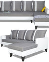 Adorn India Ashley Leatherette Fabric L Shape 6 Seater Sofa Set Stripes (Right Hand Side) (Grey & White)