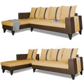 Adorn India Ashley L Shape 6 Seater Sofa Set Leatherette Fabric Stripes (Left Hand Side) (Brown & Beige) (3 Year Warranty)
