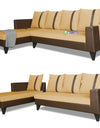 Adorn India Ashley L Shape 5 Seater Sofa Set Leatherette Fabric Stripes (Left Hand Side) (Brown & Beige)