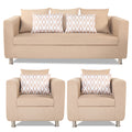 Adorn India Poland 3-1-1 Five Seater Sofa Set (Wood & Fabric, Beige)