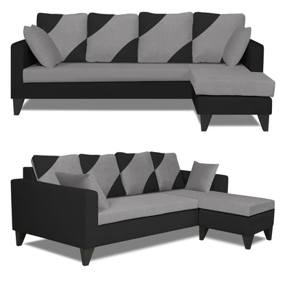 Adorn India Denver L Shape 5 Seater Sofa Set (Right Hand Side) (Grey & Black)