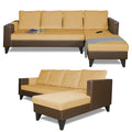 Adorn India Ashley L Shape 6 Seater Sofa Set Leatherette Fabric Plain (Right Hand Side) (Brown & Beige) (3 Year Warranty)
