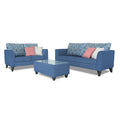Adorn India Cortina Damask 3+2 5 Seater Sofa Set with Centre Table (Blue)