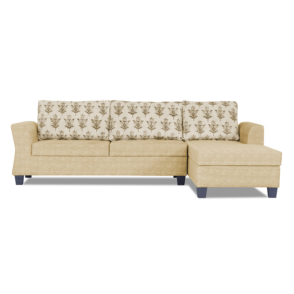 Adorn India Alexia Plus L Shape 5 Seater Sofa Set Leaf (Right Hand Side) (Beige)