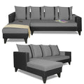 Adorn India Ashley L Shape 6 Seater Sofa Set Leatherette Fabric Stripes (Left Hand Side) (Grey & Black) (3 Year Warranty)