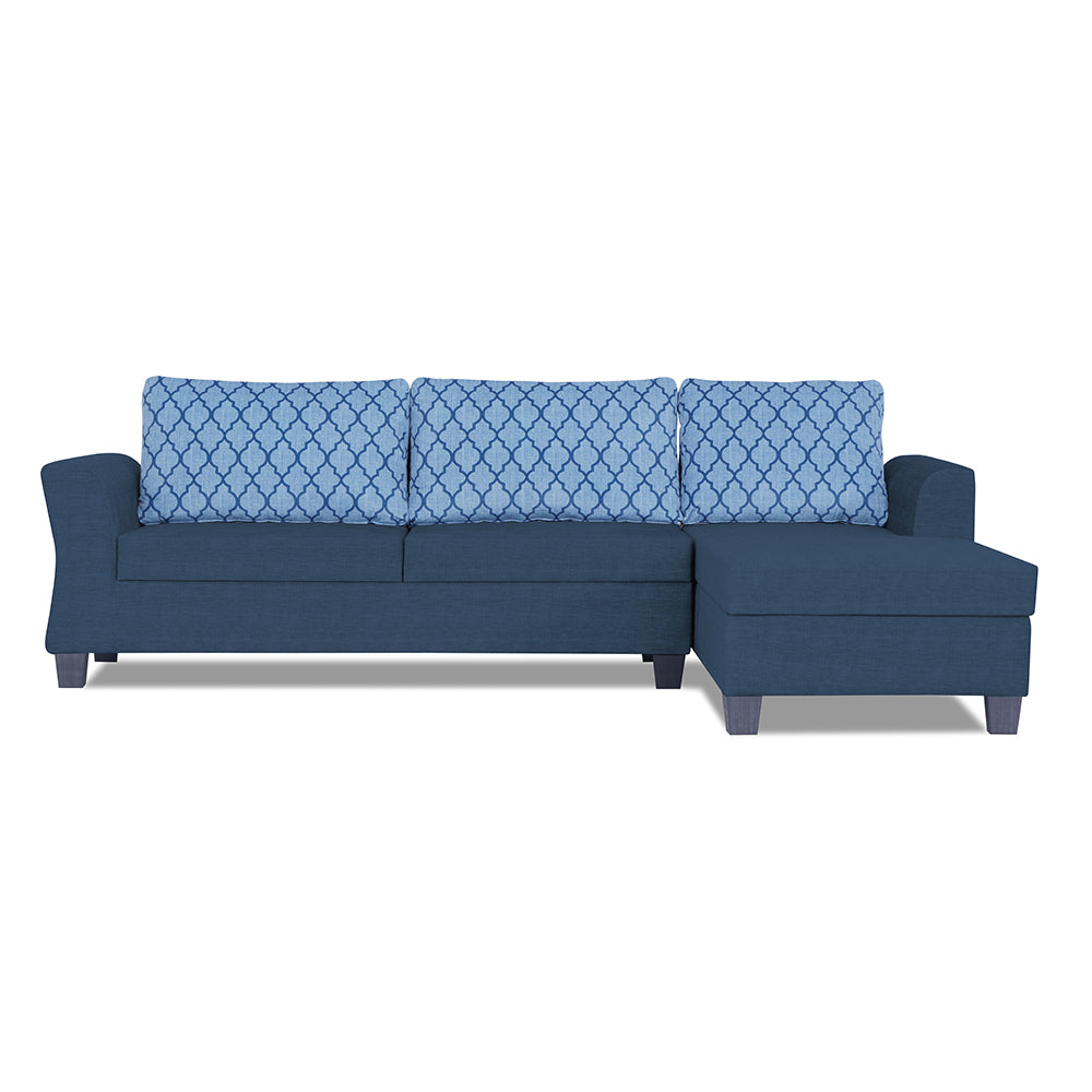 Adorn India Alexia Plus L Shape 5 Seater Sofa Set Blossom (Right Hand Side) (Blue)