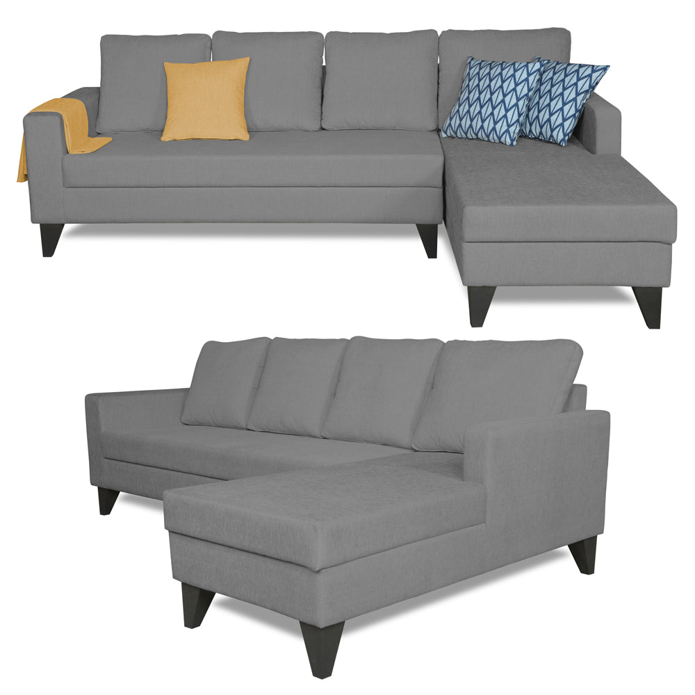 Adorn India Hallton L Shape 5 Seater Sofa Set Plain (Right Hand Side) (Grey)