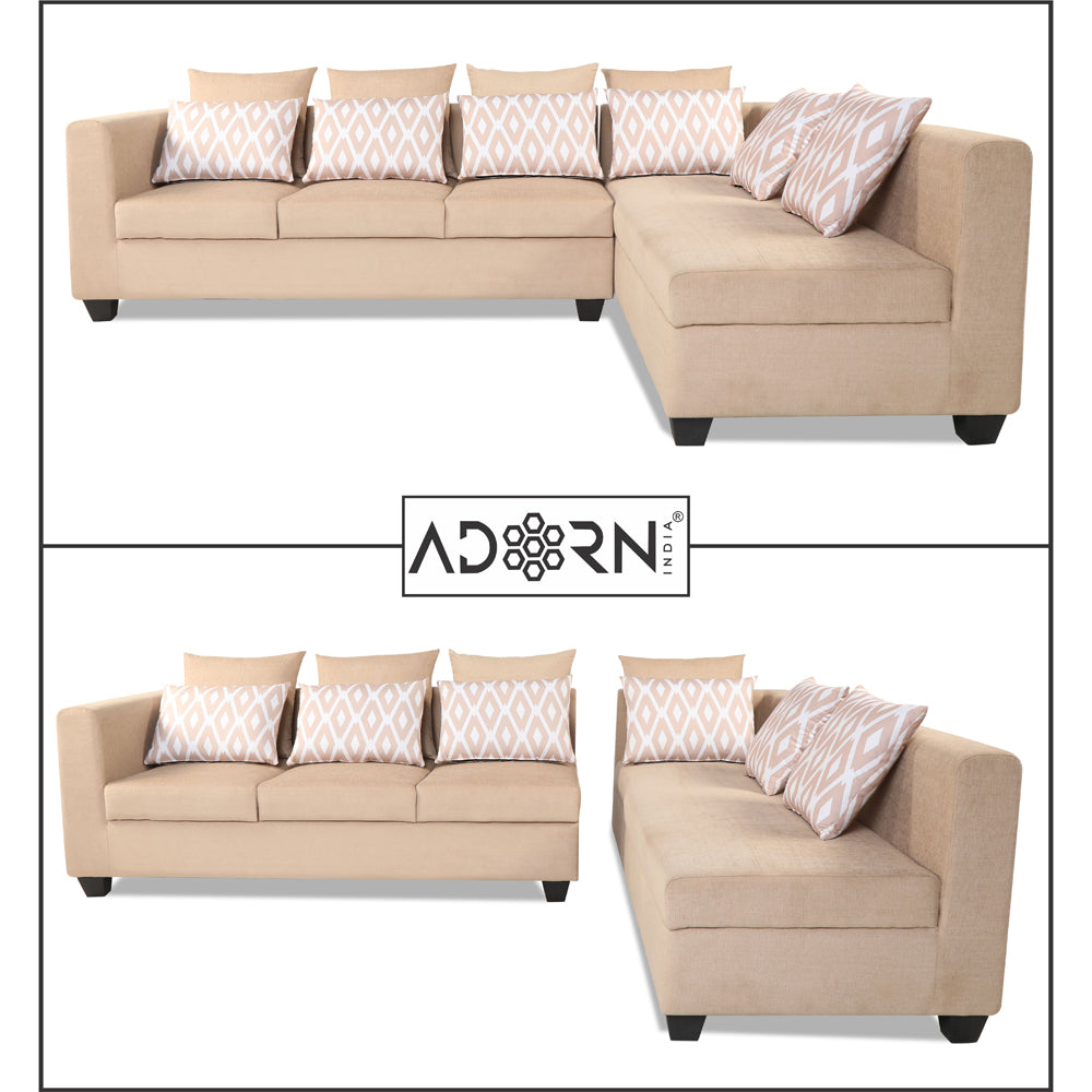 Adorn India Poland L Shape 6 Seater Sofa Set (Right Side) (Beige)