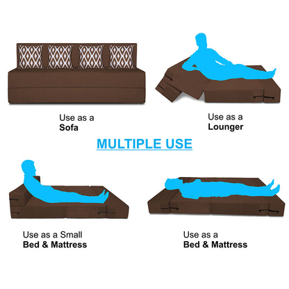Adorn India Easy 4 Seater Sofa Cum Bed (Rhombus Pattern) Chennile Fabric - Washable Cover - Including 4 Cushion - Size 6' x 6' Ft (Brown Color) Perfect for Home & Office for Guests