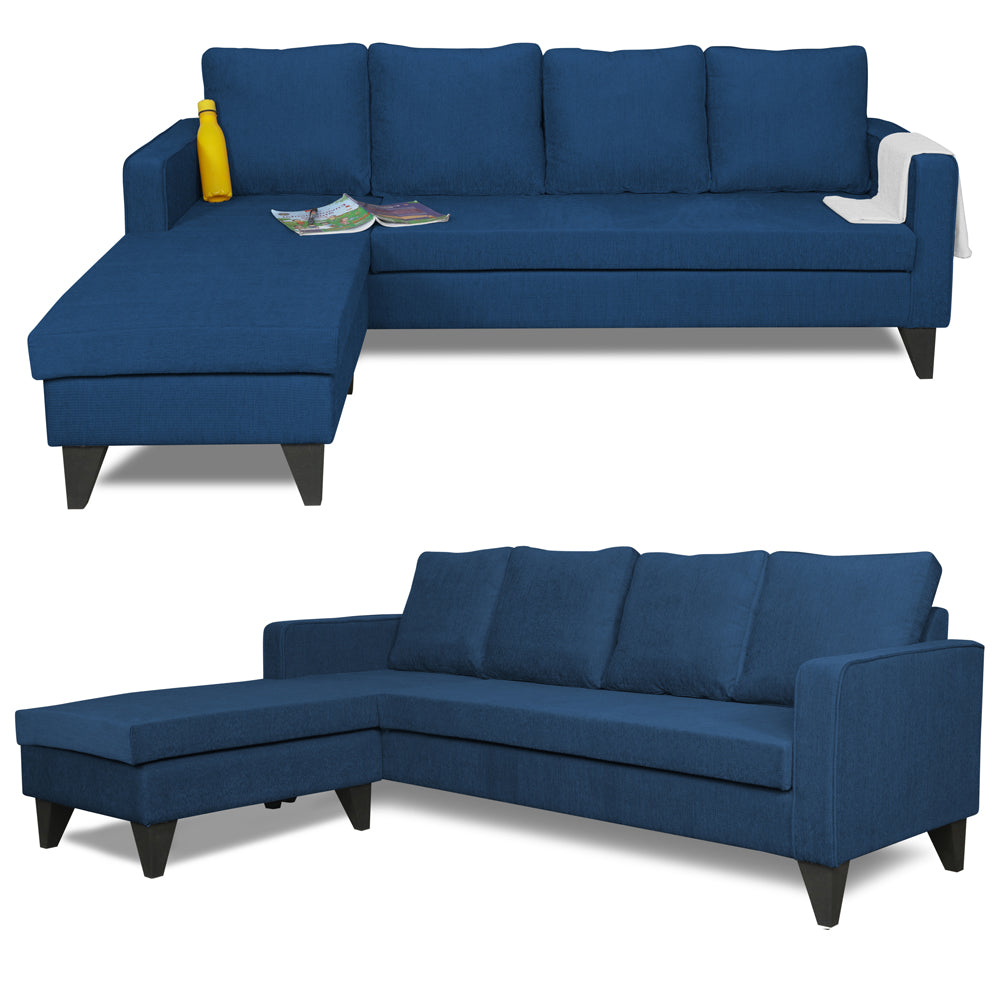 Adorn India Chandler L Shape 5 Seater Sofa Set Plain (Left Hand Side) (Blue)