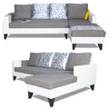 Adorn India Ashley Leatherette Fabric L Shape 6 Seater Sofa Set Digitel Print (Right Hand Side) (Grey & White) (3 Year Warranty)