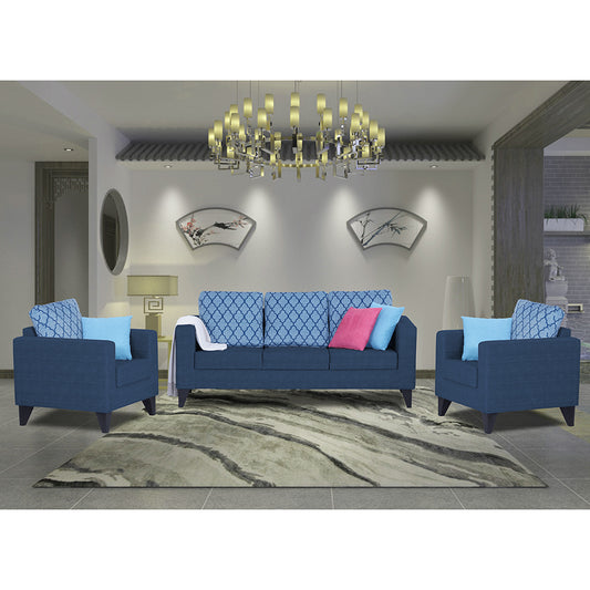 Adorn India Straight line Plus Blossom 3+1+1 5 Seater Sofa Set (Blue)