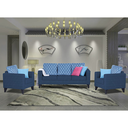 Adorn India Straight line Plus Blossom 3+1+1 5 Seater Sofa Set (Blue)