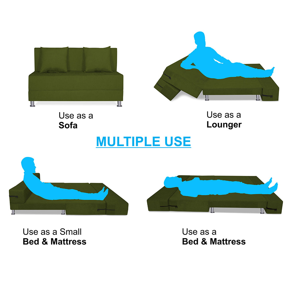 Adorn India Easy Alyn Plus Decent 2 Seater Sofa Cum Bed (4x6) (Green)