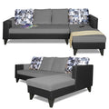 Adorn India Ashley L Shape 6 Seater Sofa Set Leatherette Fabric Digitel Print (Right Hand Side) (Grey & Black) (3 Year Warranty)