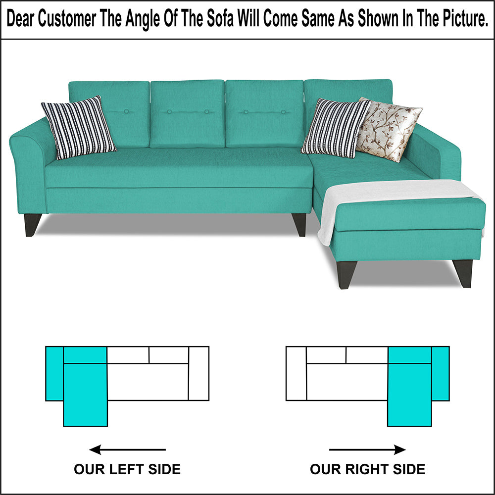 Adorn India Maddox Tufted L Shape 6 Seater Sofa Set (Right Hand Side) (Aqua Blue)