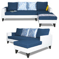 Adorn India Ashley Leatherette Fabric L Shape 6 Seater Sofa Set Digitel Print (Right Hand Side) (Blue & White) (3 Year Warranty)