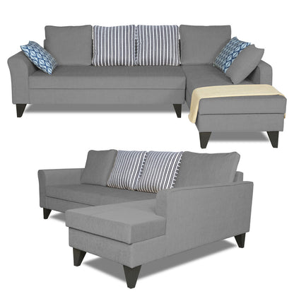 Adorn India Maddox L Shape 6 Seater Sofa Set Stripes (Right Hand Side) (Grey)