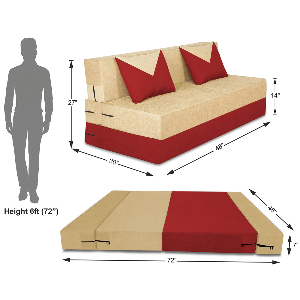 Adorn India Easy Boom 2 Seater Sofa Cum Bed 4 x 6 (Red & Beige)