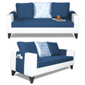 Adorn India Ashley Digitel Print Leatherette Fabric 3 Seater Sofa (Blue & White) (3 Year Warranty)