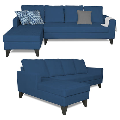 Adorn India Hallton L Shape 5 Seater Sofa Set Plain (Left Hand Side) (Blue)