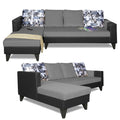 Adorn India Ashley L Shape 6 Seater Sofa Set Leatherette Fabric Digitel Print (Left Hand Side) (Grey & Black) (3 Year Warranty)