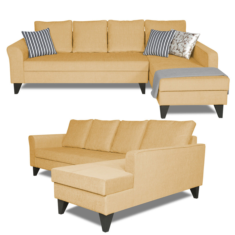 Adorn India Maddox L Shape 6 Seater Sofa Set Plain (Right Hand Side) (Beige)