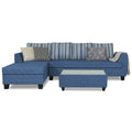Raiden Stripes L Shape 6 Seater Sofa Set with Center Table (Left Hand Side) (Blue)