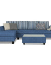 Adorn India Raiden Stripes L Shape 6 Seater Sofa Set with Center Table (Left Hand Side) (Blue)